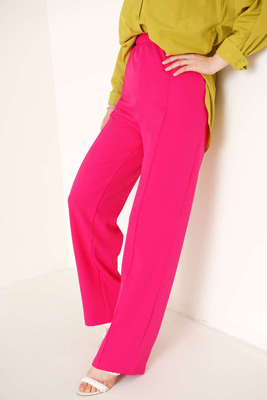 Pantalon Large Rayé Fuchsia