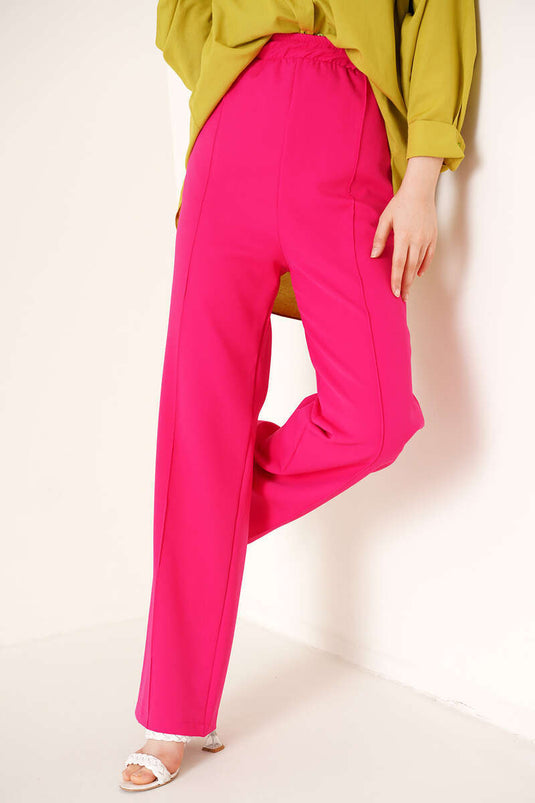 Pantalon Large Rayé Fuchsia