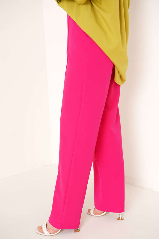 Pantalon Large Rayé Fuchsia