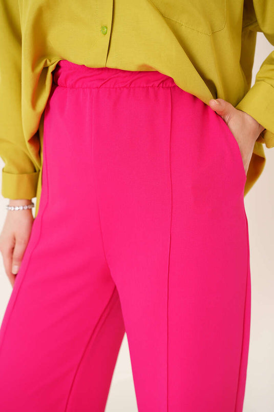 Pantalon Large Rayé Fuchsia