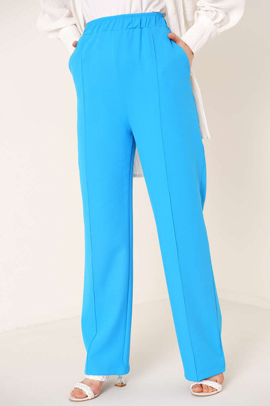 Pantalon Large Rayé Bleu