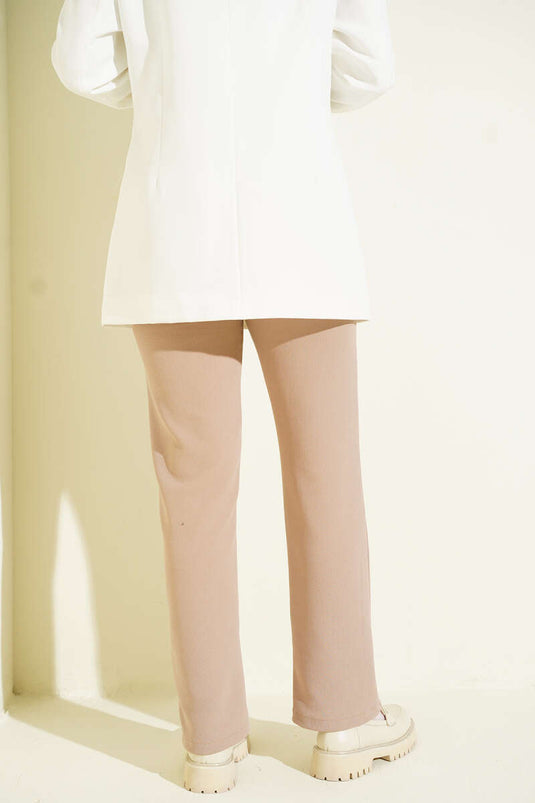 Çımalı Boru Paça Pantolon Bej