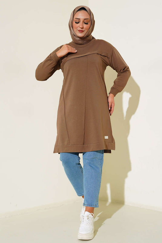 Çımalı Plus Size Tuniek Tan