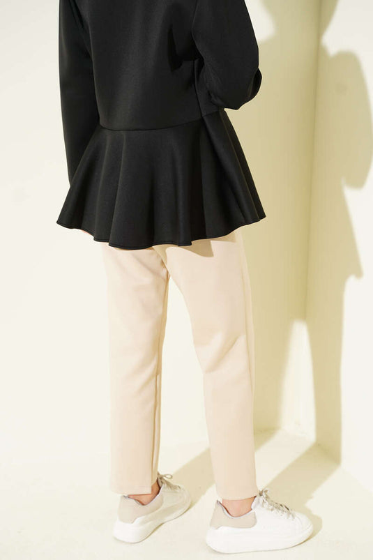 Narrow Leg Scuba Trousers with Ribbon, Beige