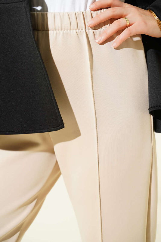 Narrow Leg Scuba Trousers with Ribbon, Beige