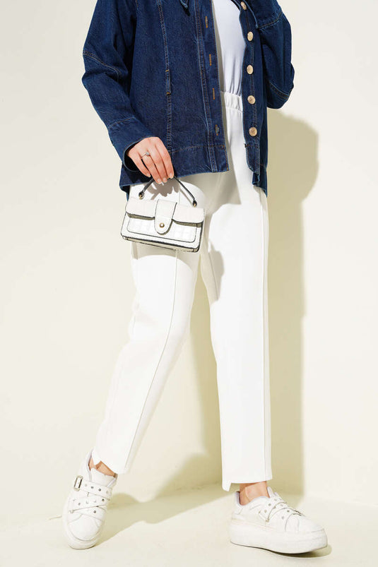 Slim Leg Scuba Pants White