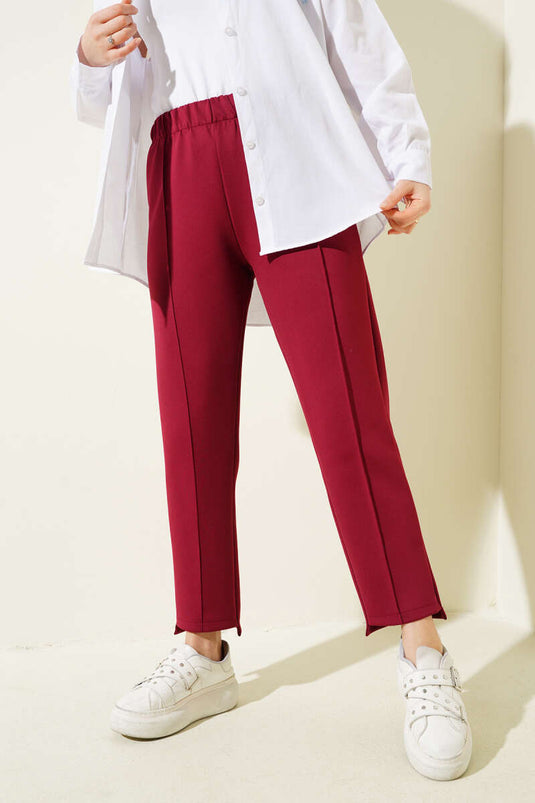 Pantalon de plongée à jambe étroite avec trou côtelé Bordeaux