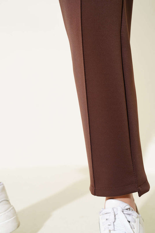 Zippered Slim Fit Scuba Pants Brown