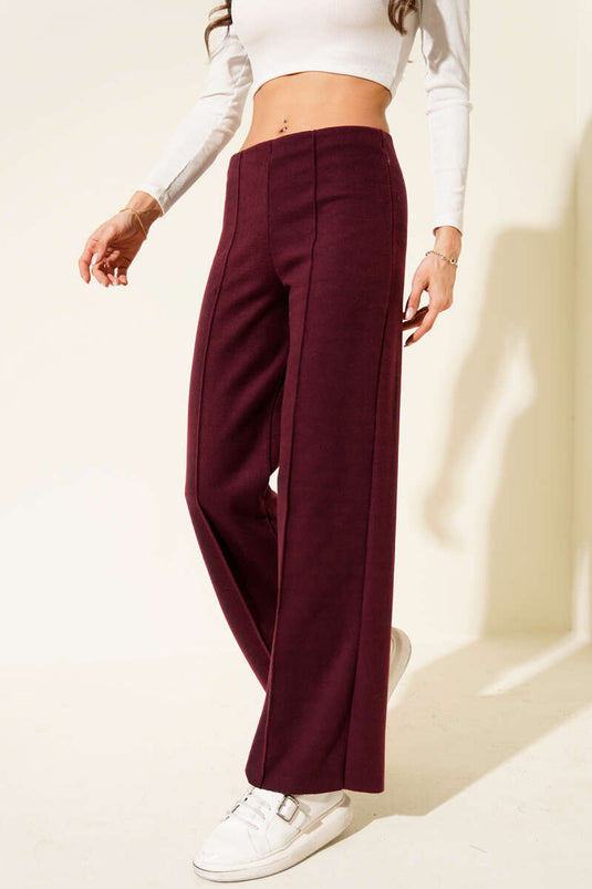 Çımalı Geniş Paça Kaşe Pantolon Bordo