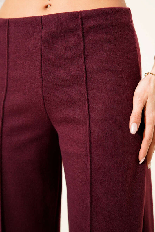 Çımalı Geniş Paça Kaşe Pantolon Bordo