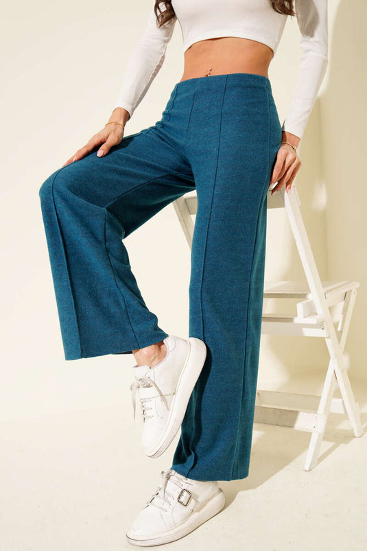 Wide Leg Cashmere Trousers in Petrol