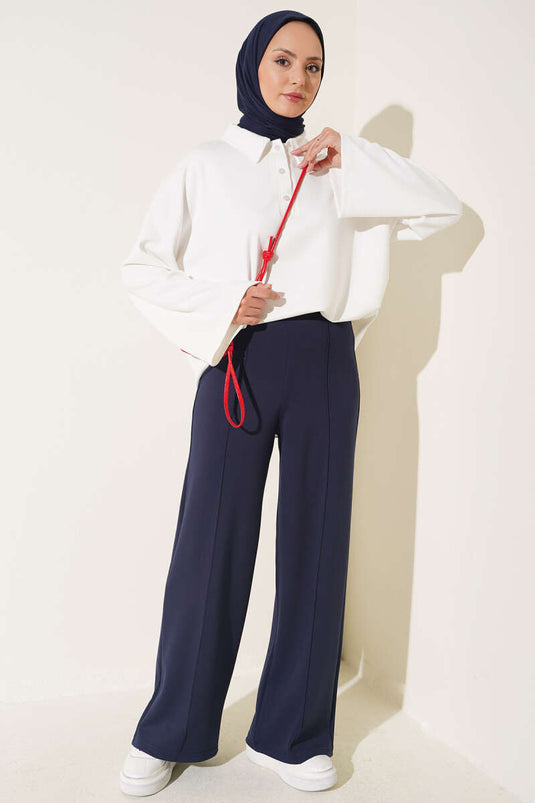 Pantalon À Cordons Bleu Marine