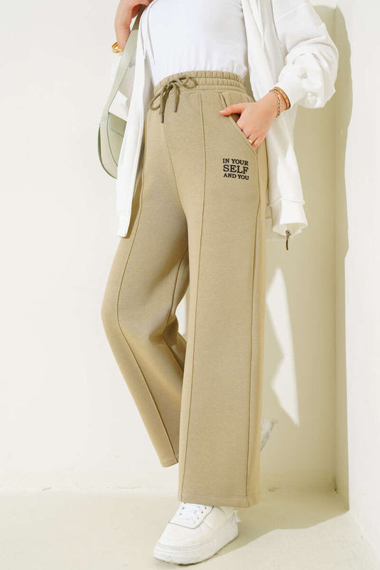 Çımalı Üç İplik Bol Paça Pantolon Haki