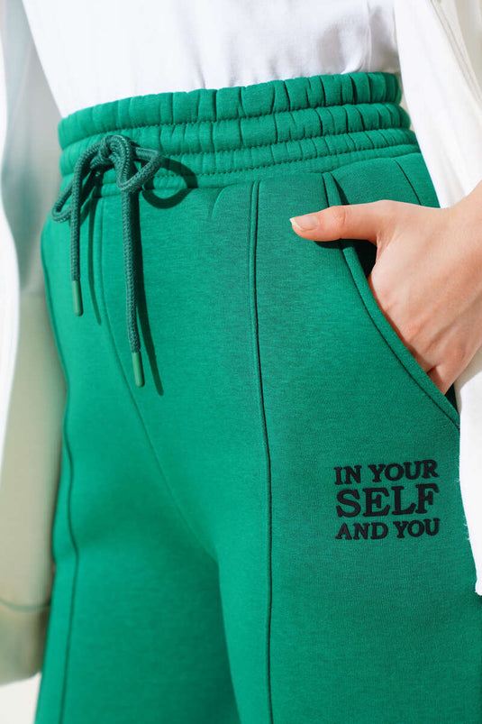 Çımalı Üç İplik Bol Paça Pantolon Yeşil