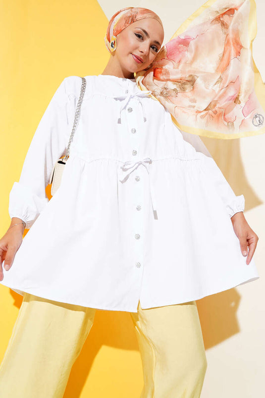 Chemise blanche à boutons et nœud Gypsy Stone