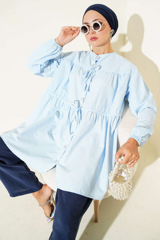 Gypsy Stone Buttoned Bow Shirt Blue