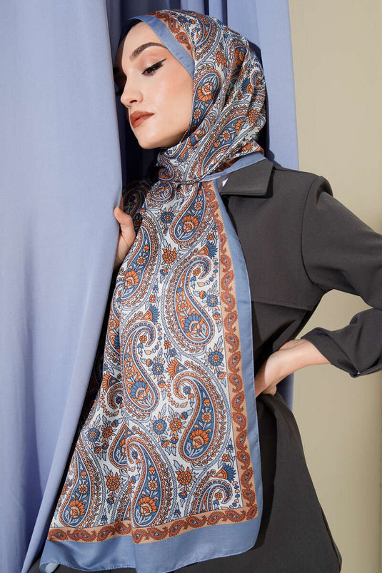 وشاح بتصميم بيزلي صيني أزرق ناعم