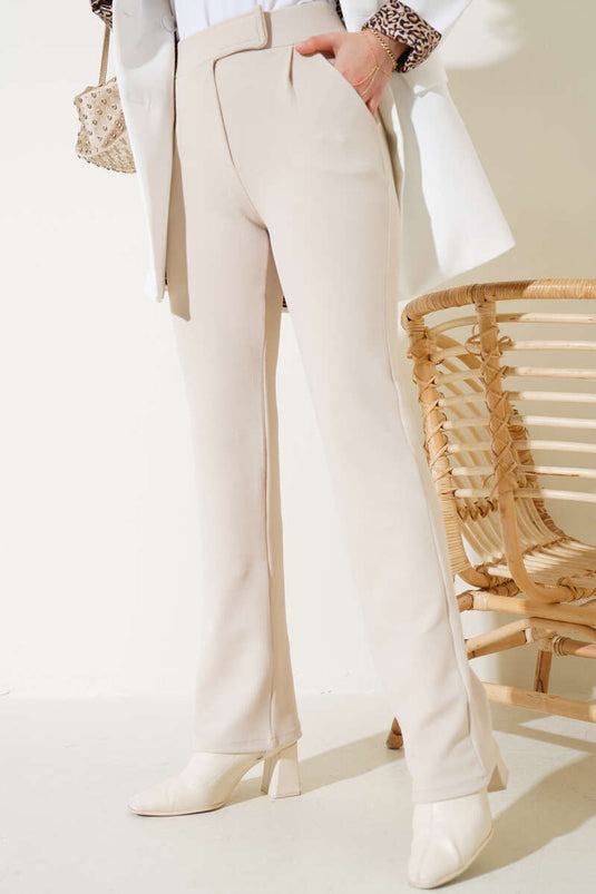 Bundfaltenhose mit Klettverschluss Creme