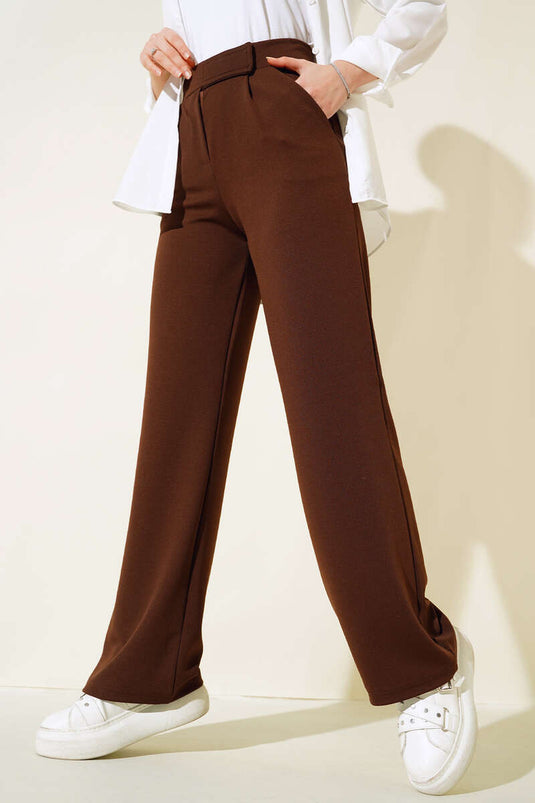 Pantalon Velcro Simple Pli Marron