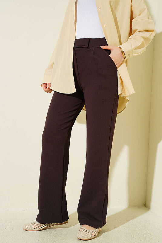 Pantalon Palazzo à Velcro Marron Châtaigne