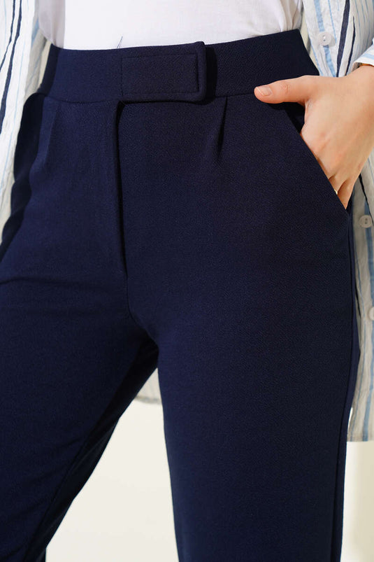 Pantalon palazzo bleu marine à scratch