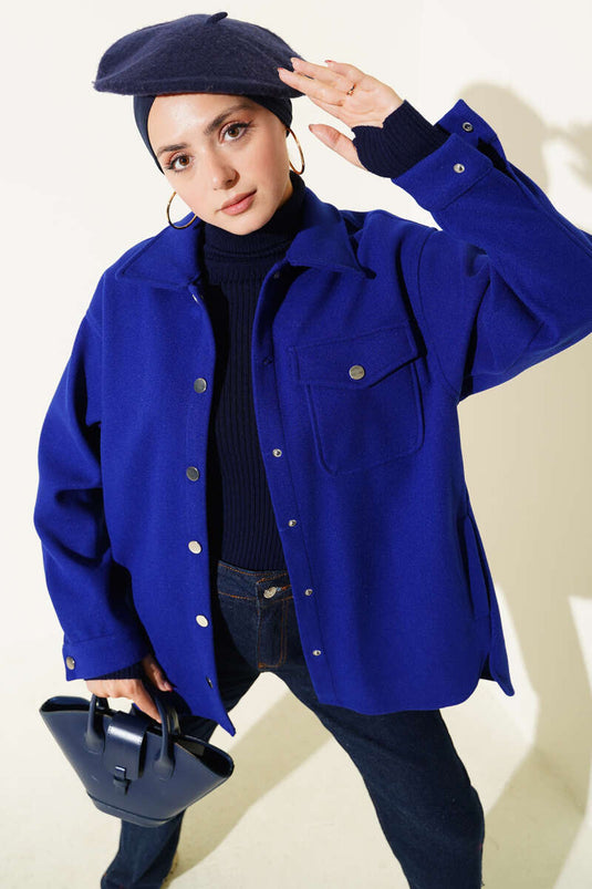 Veste en cachemire à col chemise et boutons-pression en Saxe