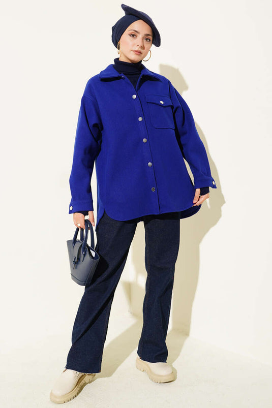 Veste en cachemire à col chemise et boutons-pression en Saxe