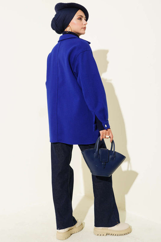 Veste en cachemire à col chemise et boutons-pression en Saxe