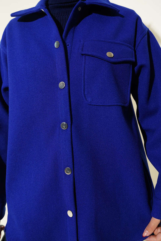 Veste en cachemire à col chemise et boutons-pression en Saxe