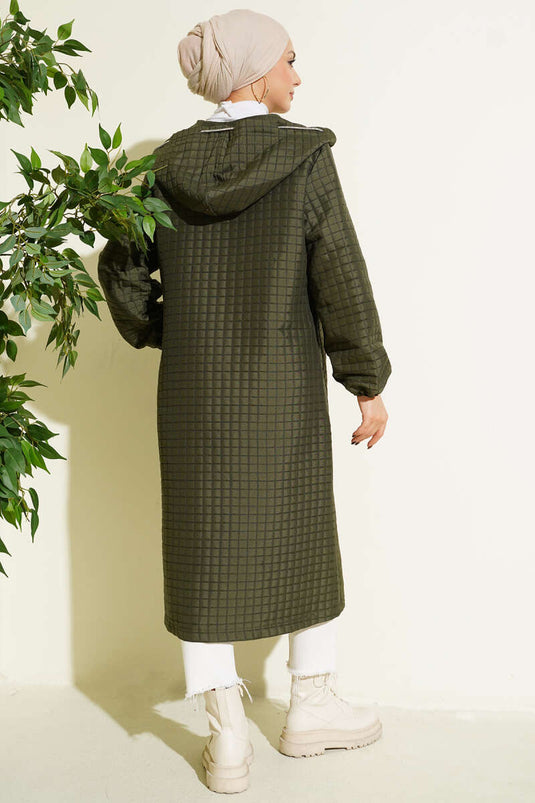 Manteau matelassé à capuche et boutons-pression, kaki