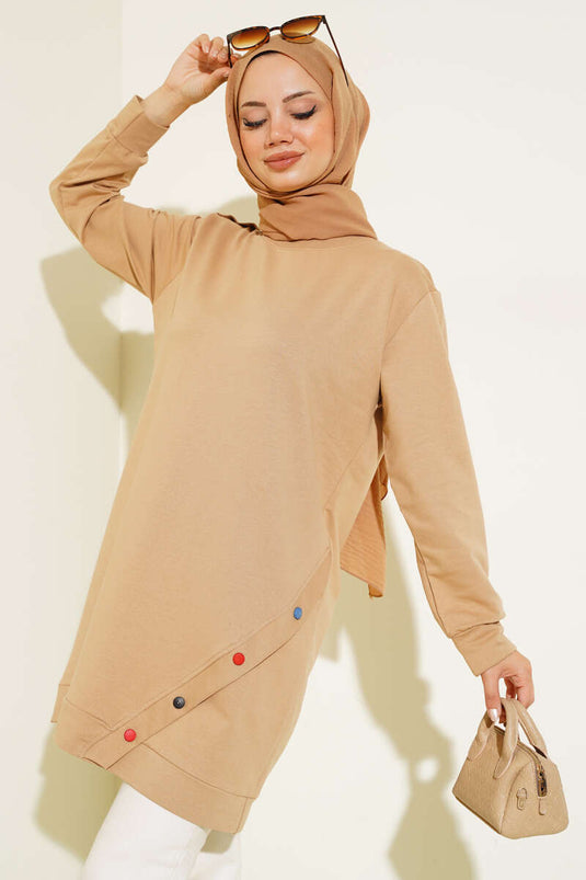 Çıtçıt Görünümlü Tunik Camel