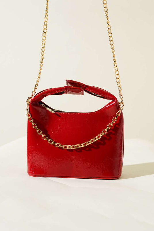 Snap Handle Chain Strap Patent Leather Bag Red
