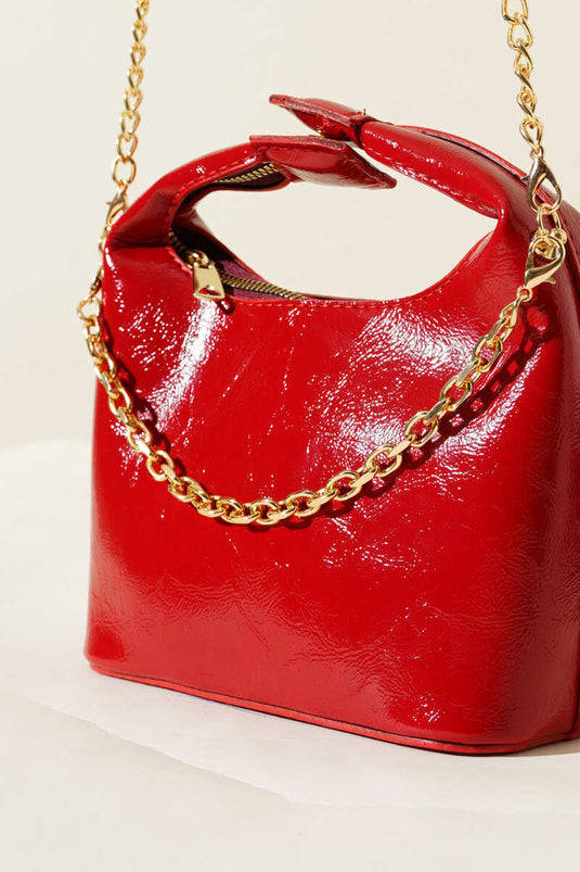Snap Handle Chain Strap Patent Leather Bag Red