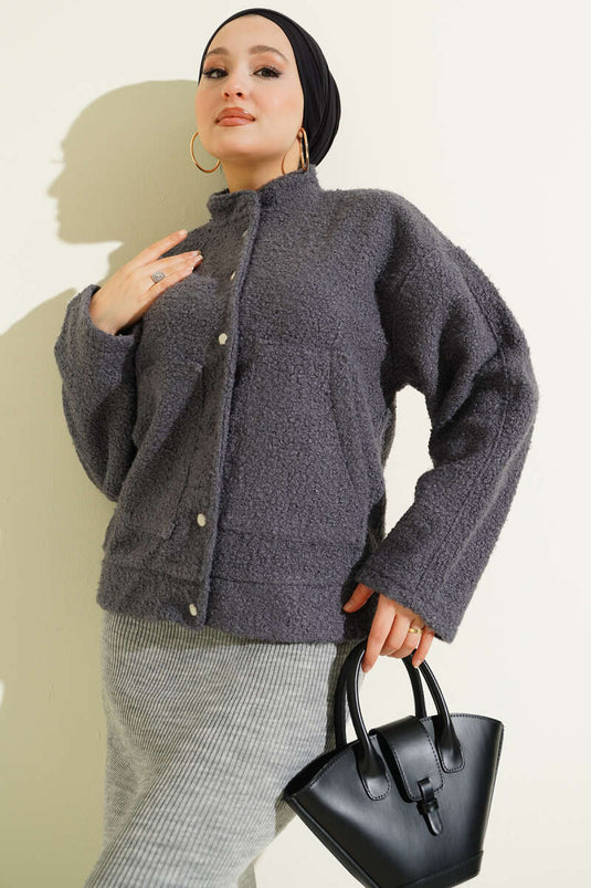 Çıtçıtlı Buklet Cepli Ceket Füme