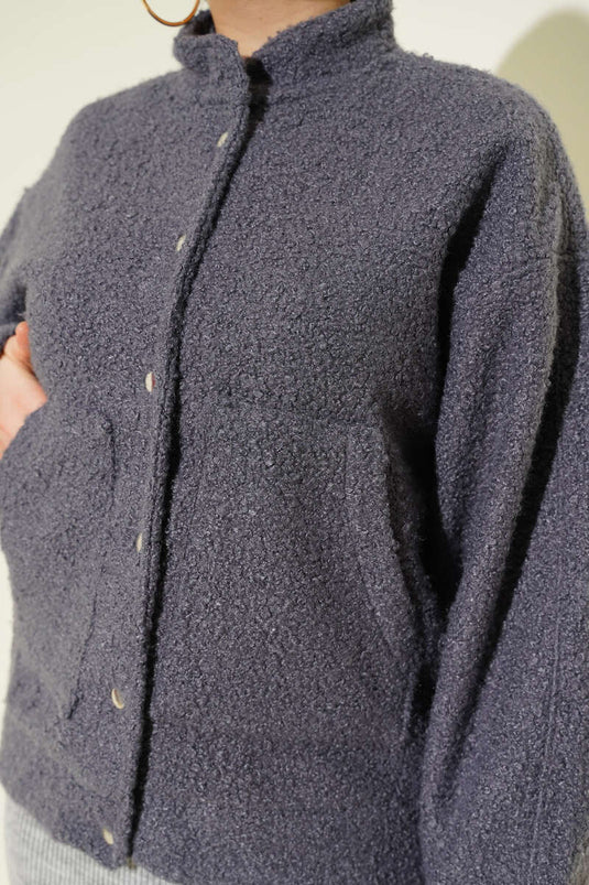 Çıtçıtlı Buklet Cepli Ceket Füme