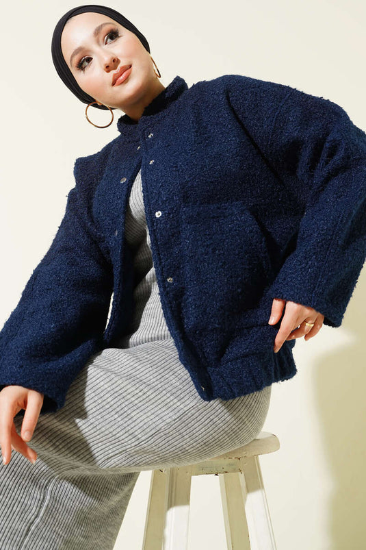 Çıtçıtlı Buklet Cepli Ceket Lacivert