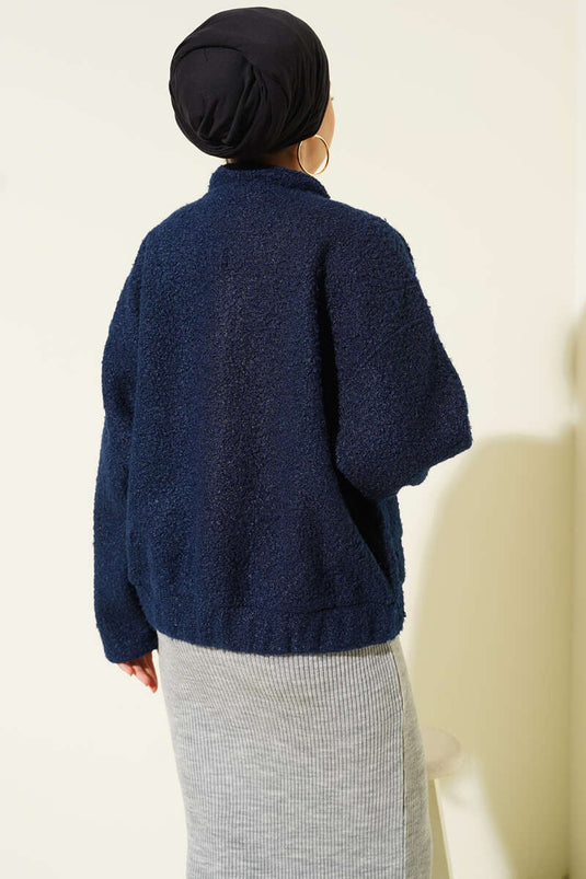 Çıtçıtlı Buklet Cepli Ceket Lacivert