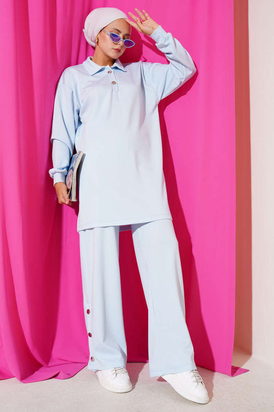 Çıtçıtlı Gömlek Yaka İkili Takım Bebe Mavi