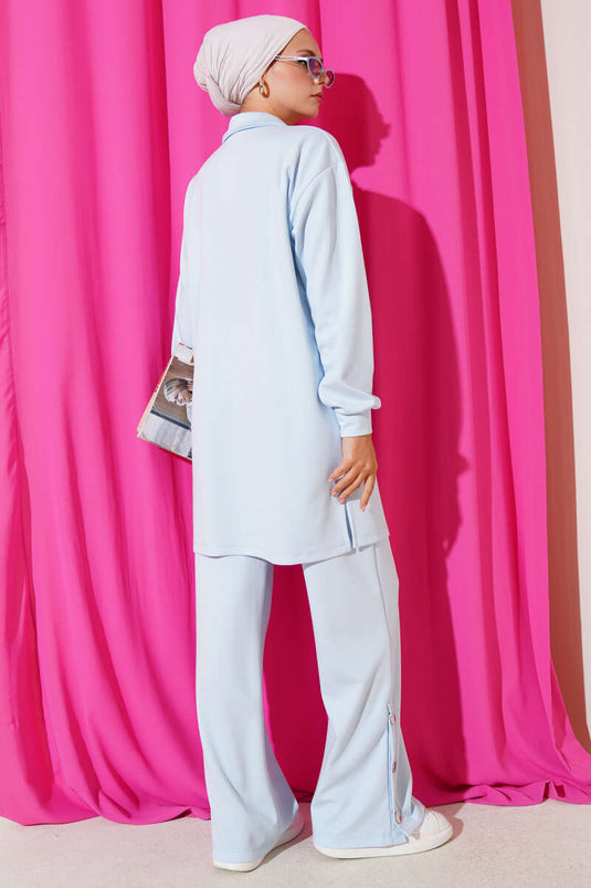 Çıtçıtlı Gömlek Yaka İkili Takım Bebe Mavi