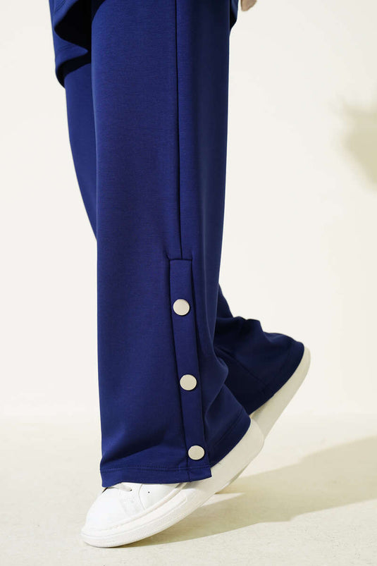 Snap-On Shirt Collar Two-Piece Suit Navy Blue