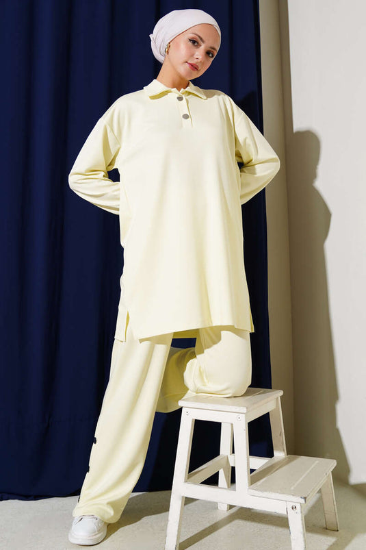 Snap-On Shirt Collar Two-Piece Suit Yellow