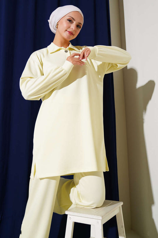 Snap-On Shirt Collar Two-Piece Suit Yellow