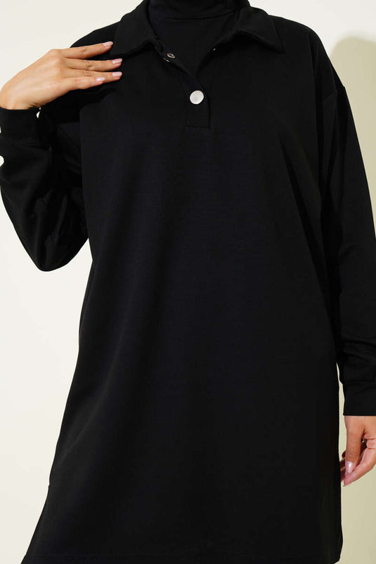 Snap-On Shirt Collar Two-Piece Suit Black