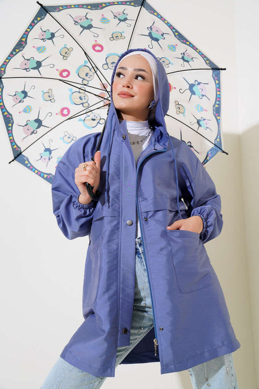 Snap-On Hooded Trenchcoat Lila