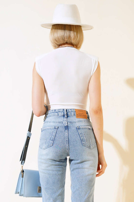 Sleeveless Snap-On Bodysuit in Ecru