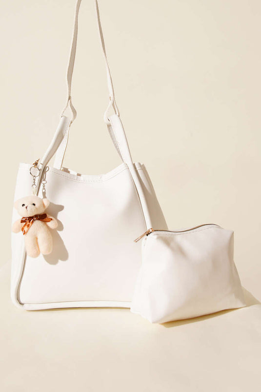 Borsa a mano con bottone automatico per il trucco da donna, bianca