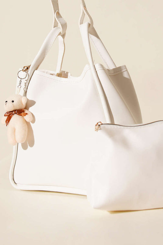 Borsa a mano con bottone automatico per il trucco da donna, bianca