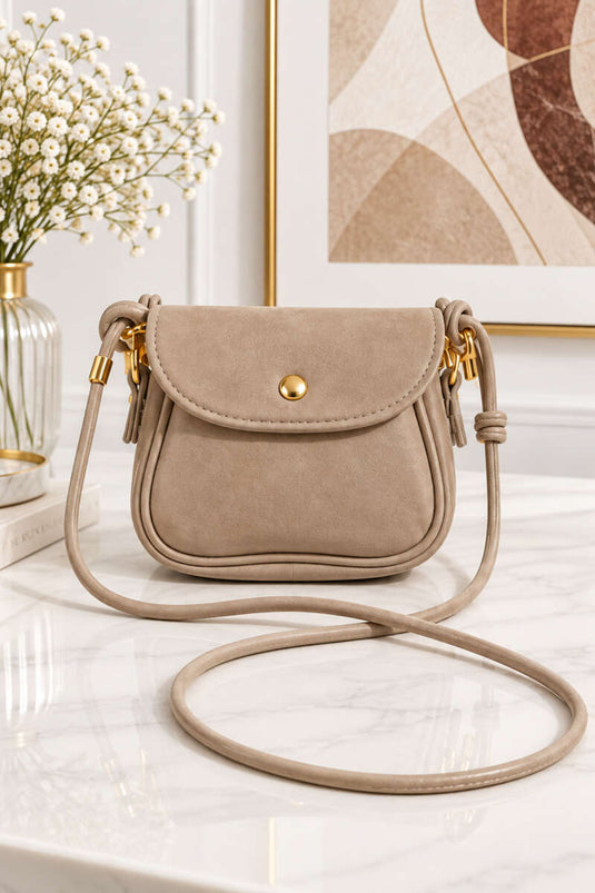 Sac À Main Beige En Faux Suède Avec Boutons-Pression