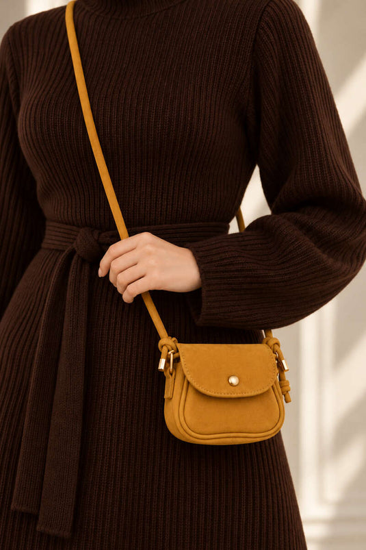Sac À Main Mini En Daim Jaune À Pressions