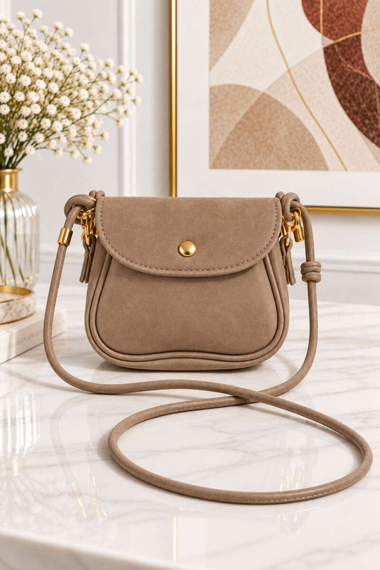 Sac À Main Mini En Daim Latte Avec Pressions